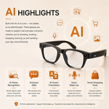 AI Smart Glasses - 8MP Camera, Real-Time Translation & Navigation