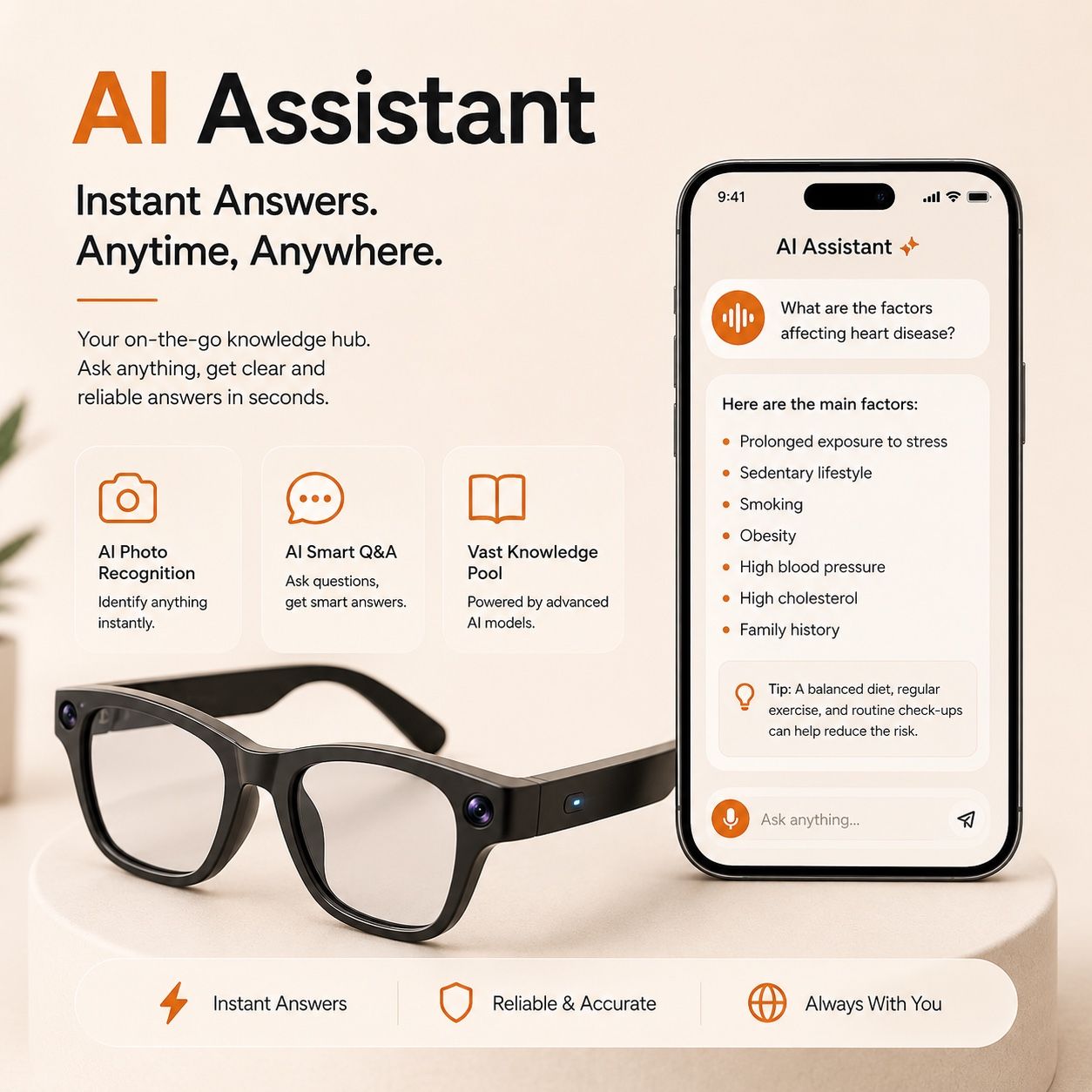 AI Smart Glasses - 8MP Camera, Real-Time Translation & Navigation