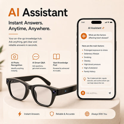 AI Smart Glasses - 8MP Camera, Real-Time Translation & Navigation