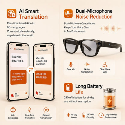 AI Smart Glasses - 8MP Camera, Real-Time Translation & Navigation
