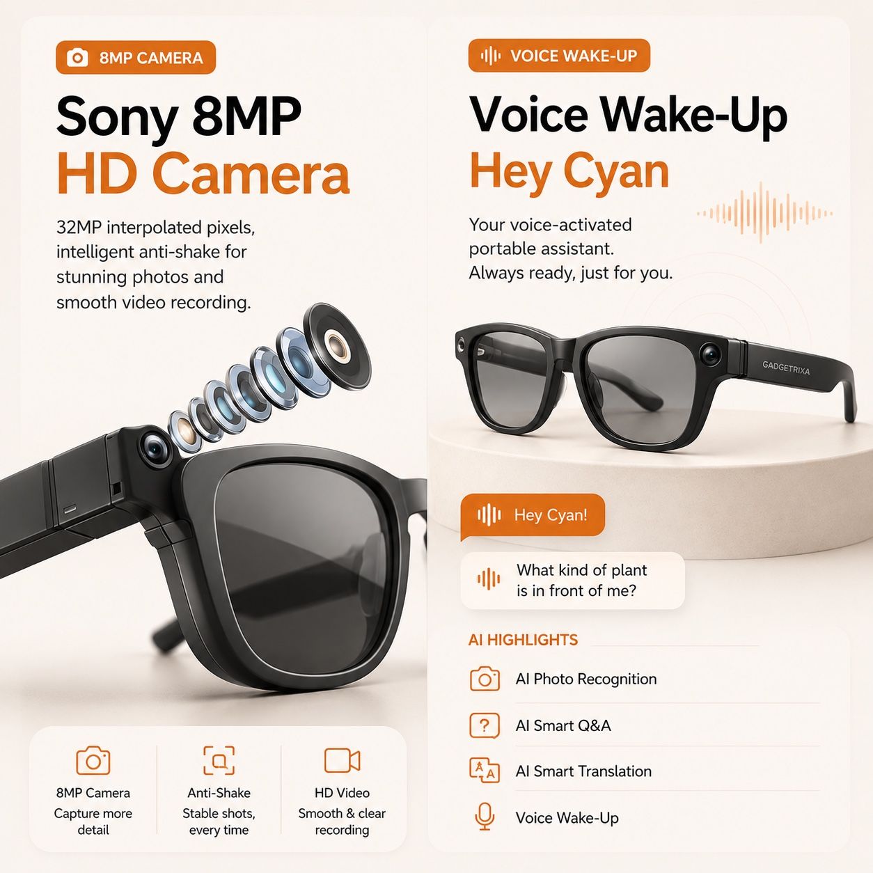 AI Smart Glasses - 8MP Camera, Real-Time Translation & Navigation